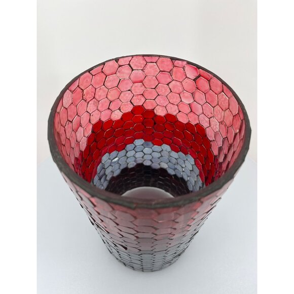 Honeycomb Hurricane Glass Mosaic 10" Tall, Charcoal Grey, Grey, Red, Light Red - Picture 5 of 13